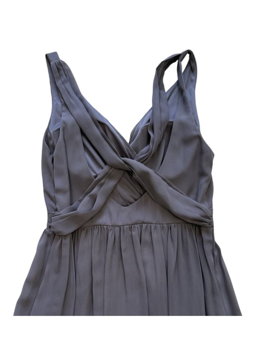 Adrianna Papell Sleeveless Drape Back Gray Maxi Dress Empire Waist V-Neck NWT - Picture 6 of 8